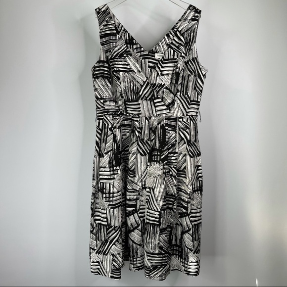 Coldwater Creek Dress Linen Rayon Sleeveless Geometric Black White Summer Date - Picture 1 of 13